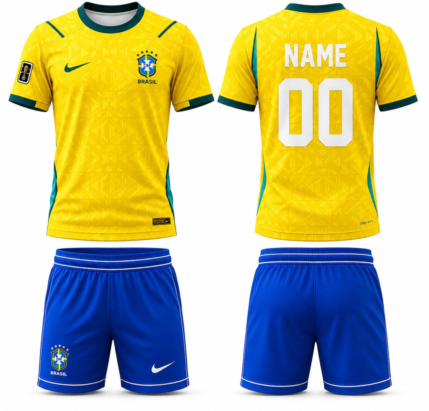 Brazil Home Custom Football Jersey & Shorts Set โ Personalized Name & Number Soccer Kit