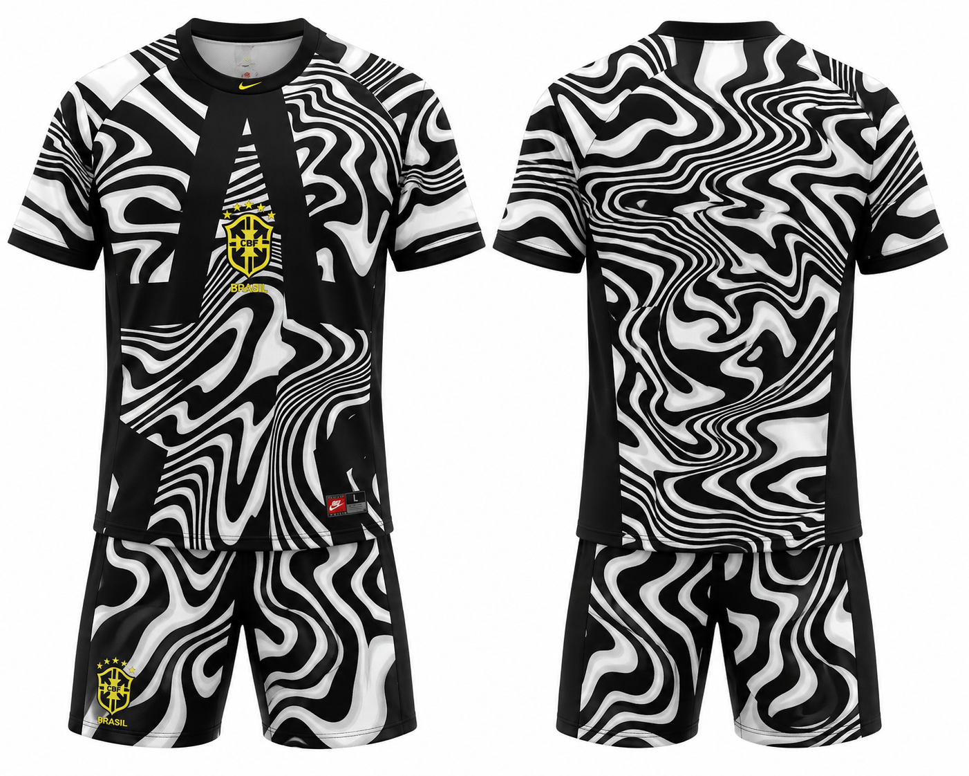 JerseyJunction Brazil Black & White Special Edition Football Jersey & Shorts Set 2026 โ Custom Name & Number