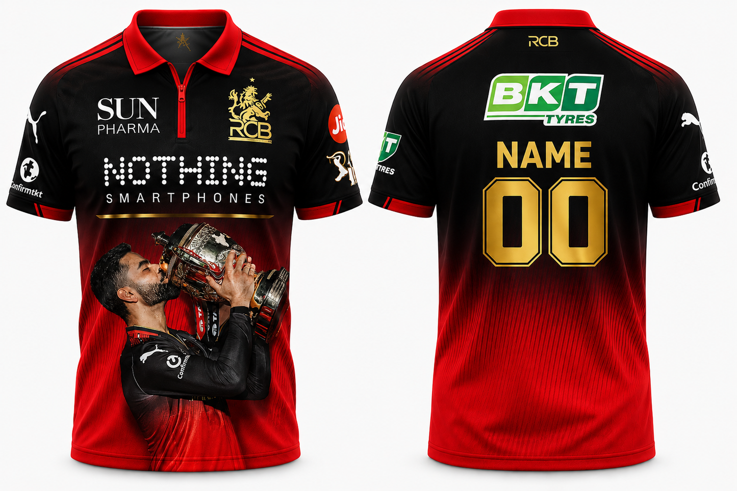 Rcb Fan jersey 2 stars 2026 design customized king kohli holding the trophy 2 times