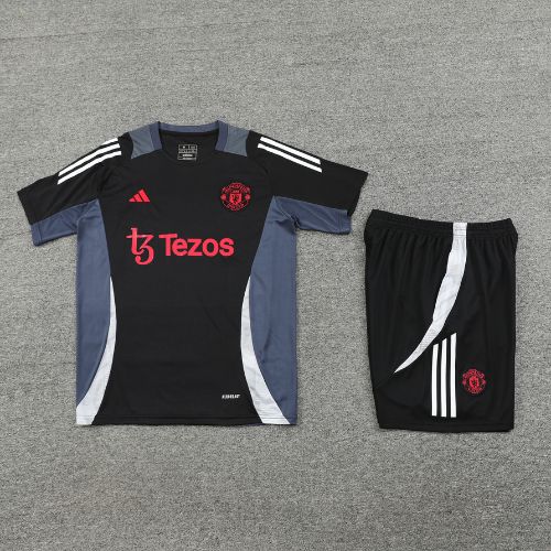 Manchester United Grey Black Training Jersey with Shorts