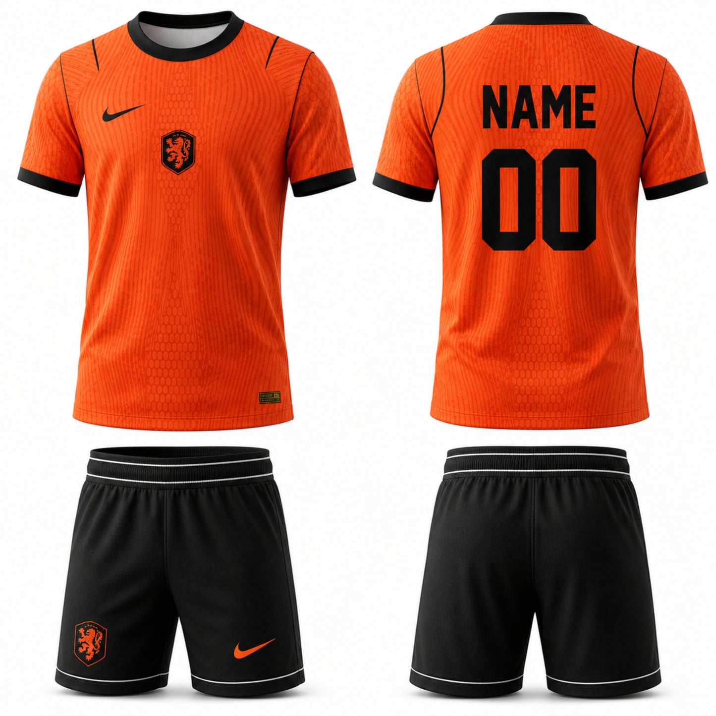 Netherlands Orange Custom Football Jersey & Shorts Set โ Personalized Name & Number Soccer Kit