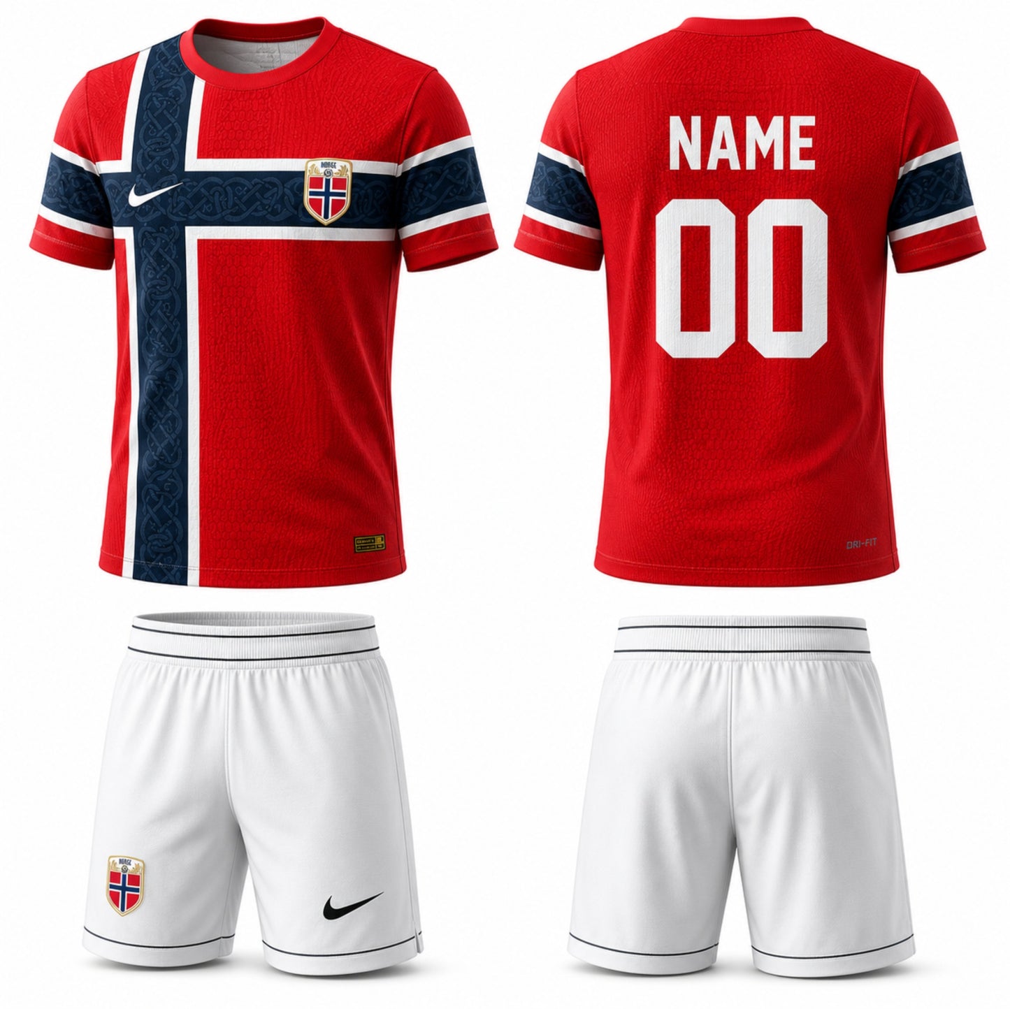 Norway Red Custom Football Jersey & Shorts Set โ Personalized Name & Number Soccer Kit