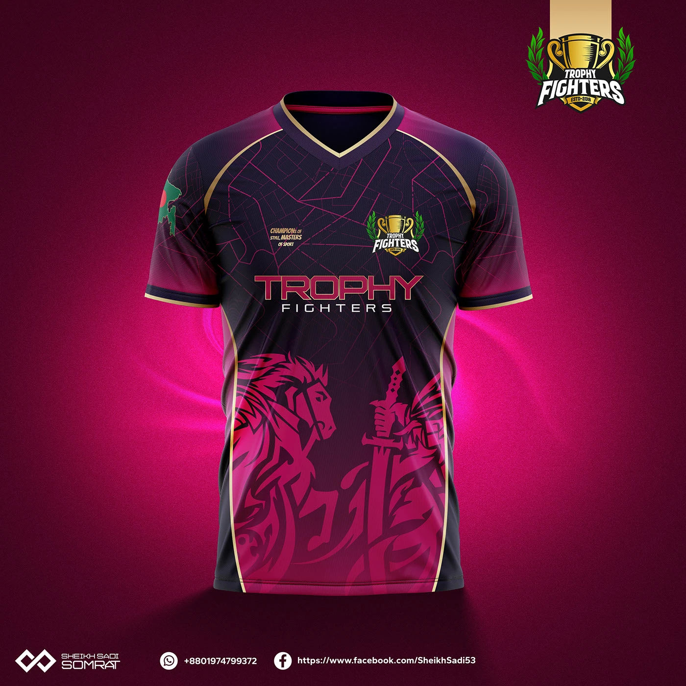 Trophy fighters Customized Esports Gaming Jerseys – Add Name, Number & Logo