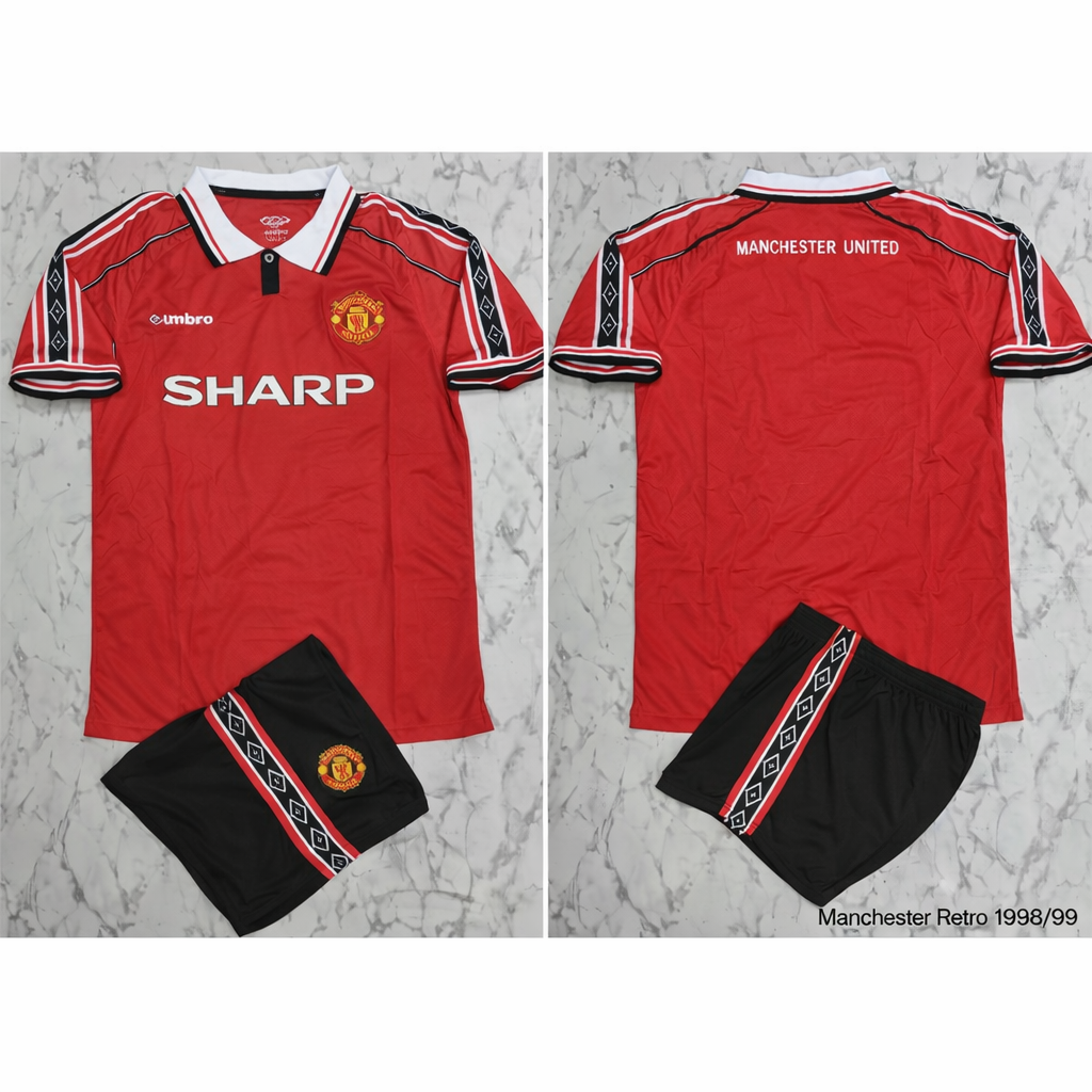 JerseyJunction Manchester United Home 1998 Retro Jersey with Shorts