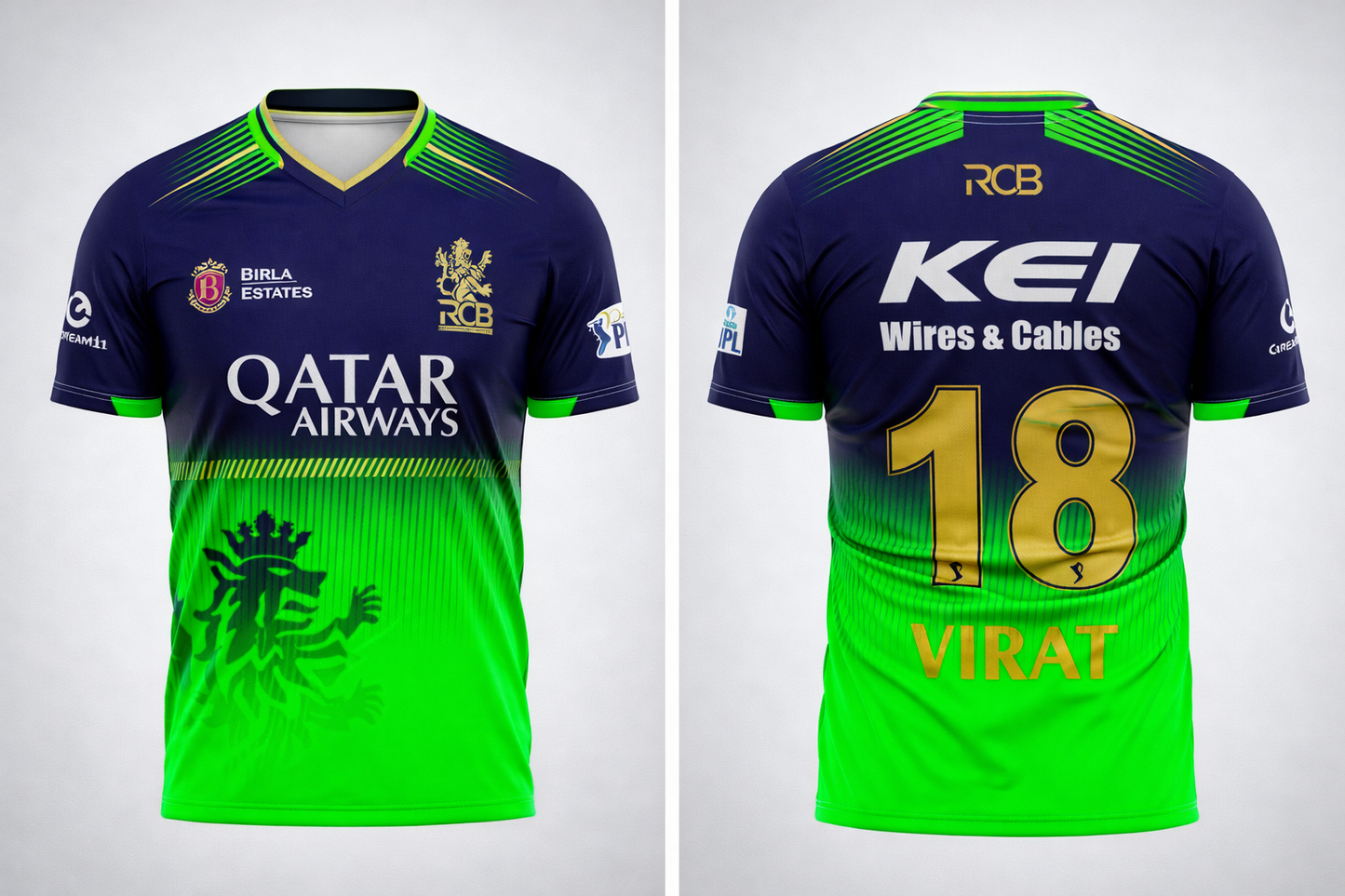 JerseyJunction Customized RCB Royal challengers Bangalore Jersey design V Neck 2025 Green