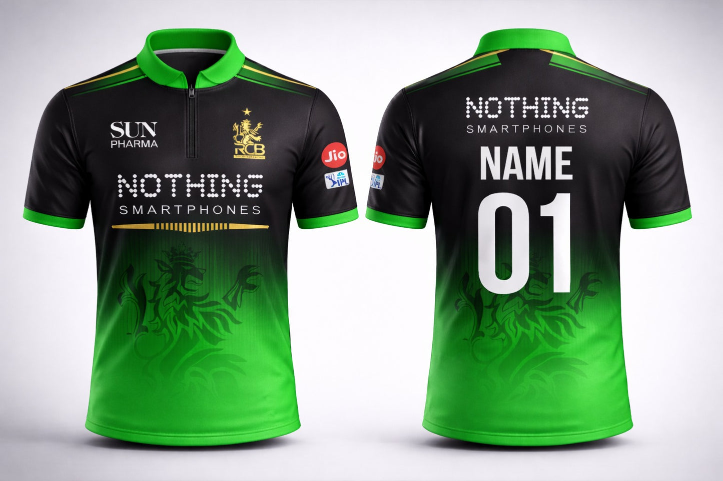 JerseyJunction Customized RCB latest 2026 jersey Half Sleeves Collar Neck with zip Sublimation print Green black