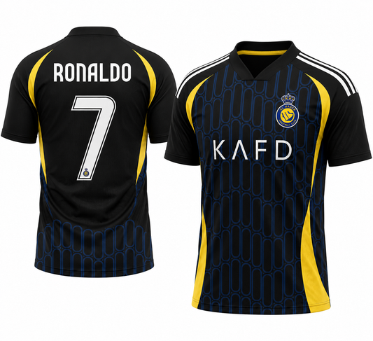 Cristiano Ronaldo #7 Al Nassr Black & Blue Jersey | Custom Name & Number Football Shirt