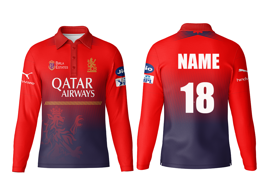 RCB Royal challengers bangalore practice  Full sleeve polo neck customized jersey