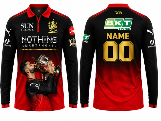 JerseyJunction Rcb Fan jersey 2 stars 2026 design customized king kohli holding the trophy 2 times full sleeves