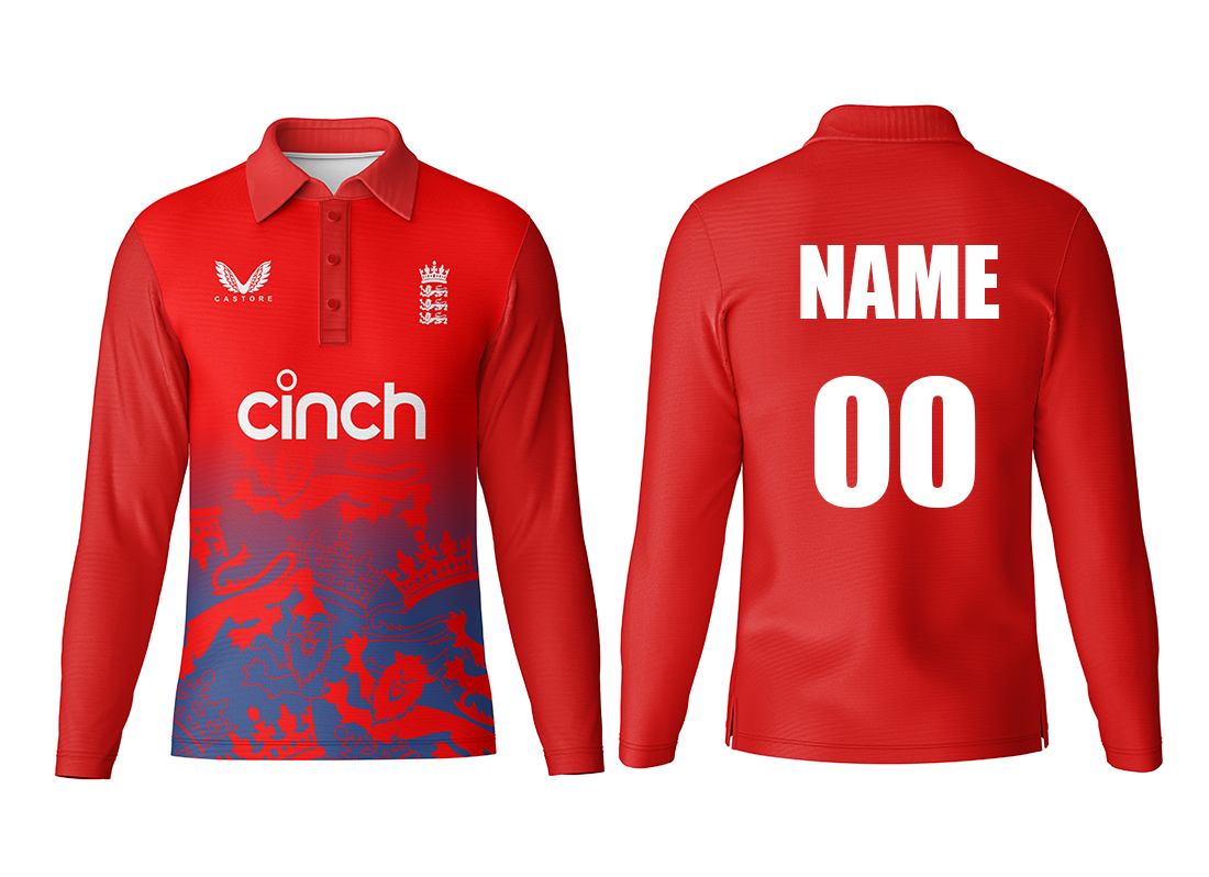 England red customized polo neck jersey full sleeve