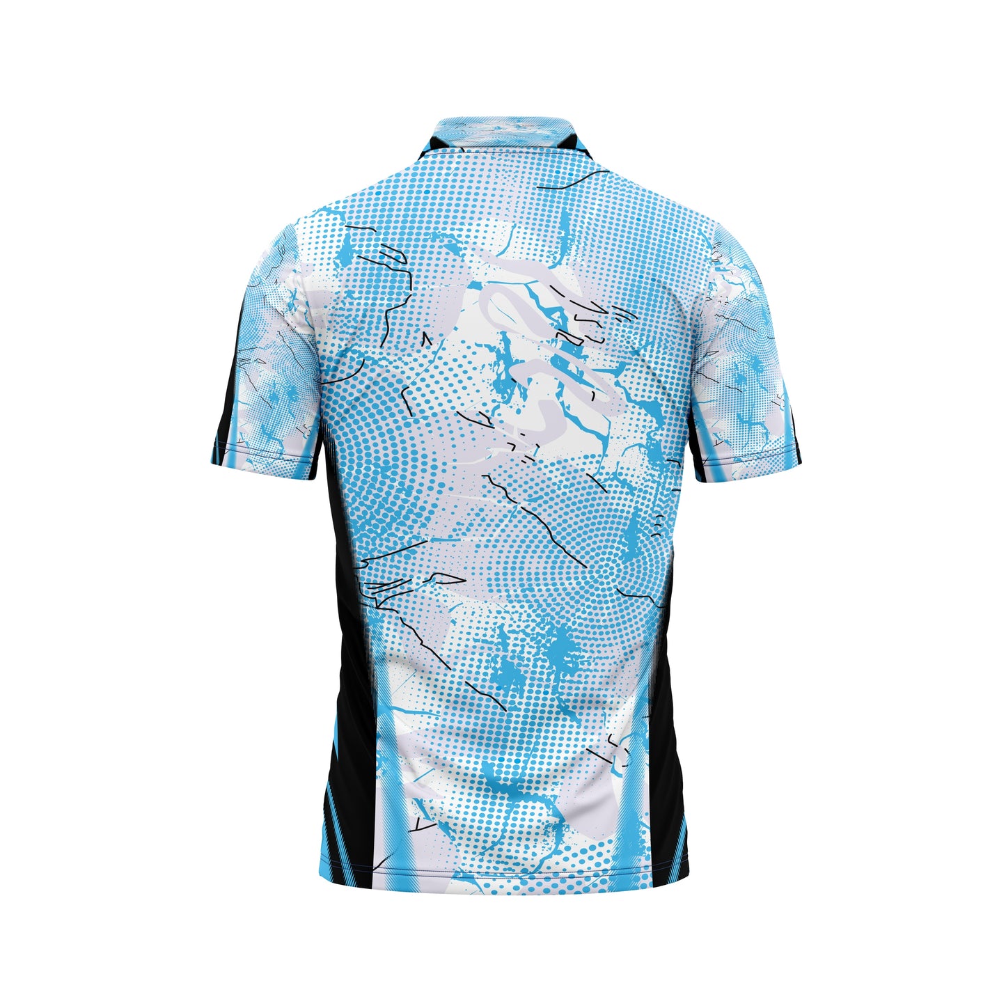 Name and number cricket shirt skyblue white pattern