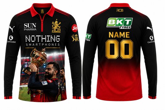 JerseyJunction Rcb Fan jersey 2 stars 2026 design customized king kohli holding the trophy full sleeves