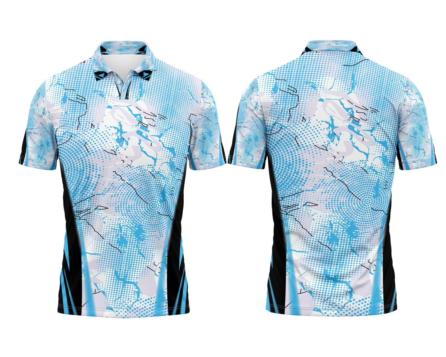 Name and number cricket shirt skyblue white pattern