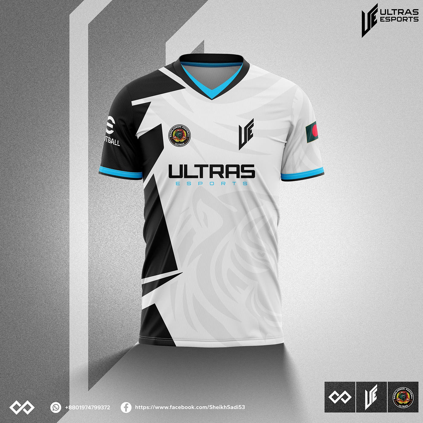 WHITE AND BLACK Customized Esports Gaming Jerseys – Add Name, Number & Logo