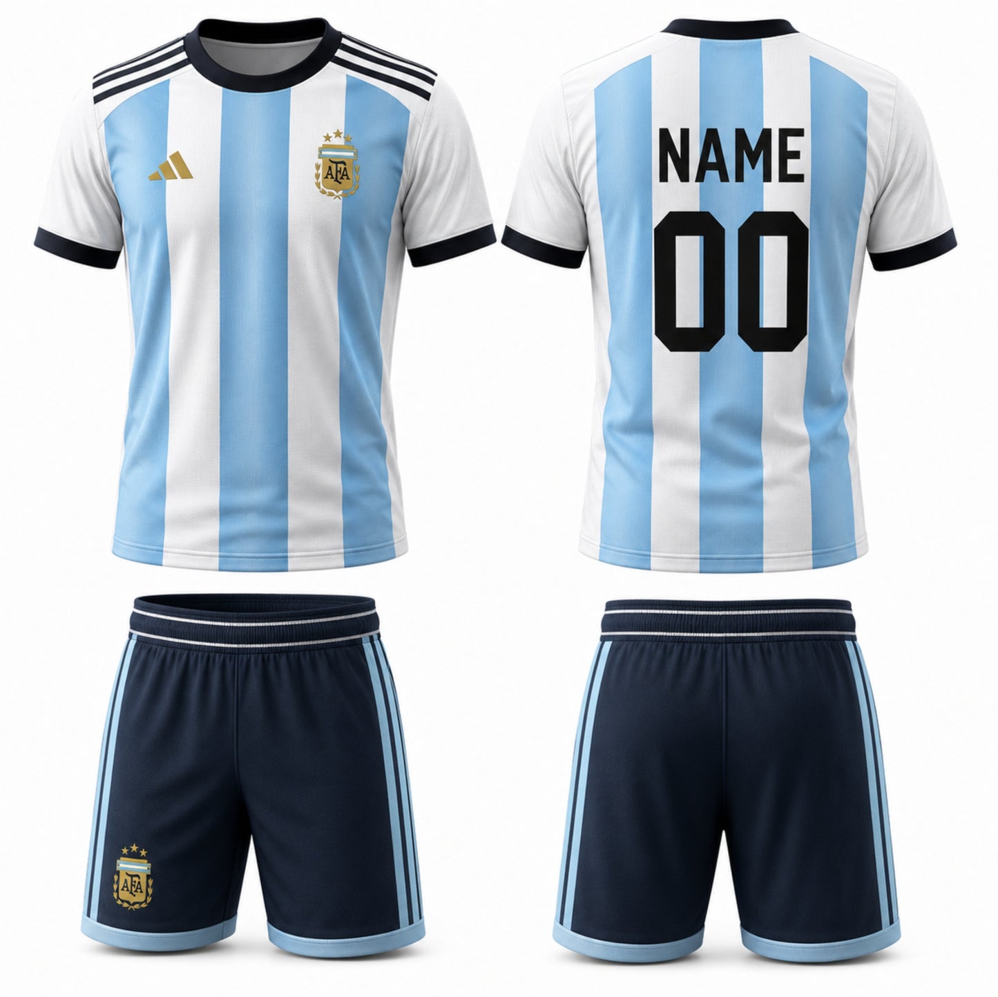 Argentina Sky Blue Custom Football Jersey & Shorts Set – Personalized Name & Number Soccer Kit