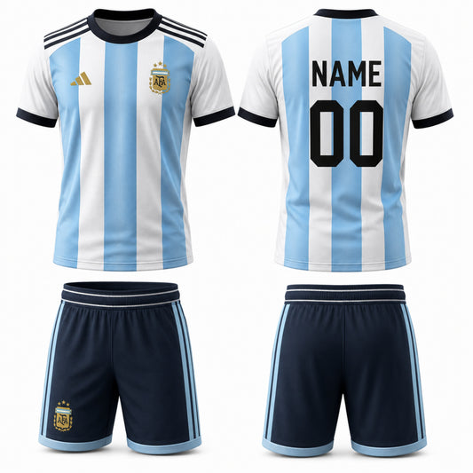 Argentina Sky Blue Custom Football Jersey & Shorts Set – Personalized Name & Number Soccer Kit