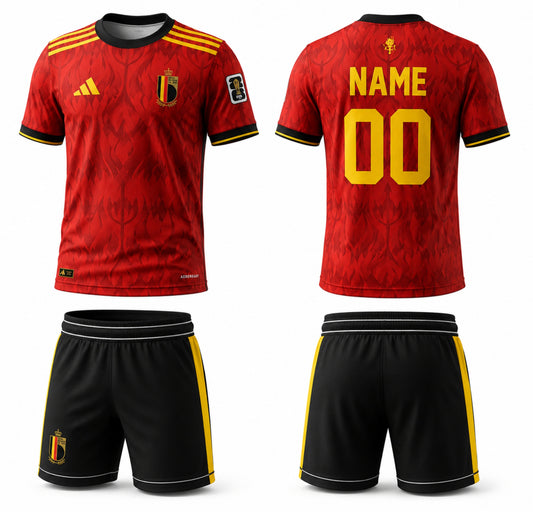 Belgium Red Custom Football Jersey & Shorts Set – Personalized Name & Number Soccer Kit