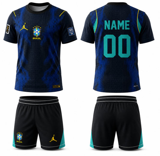 Brazil Away Custom Football Jersey & Shorts Set – Personalized Name & Number Soccer Kit