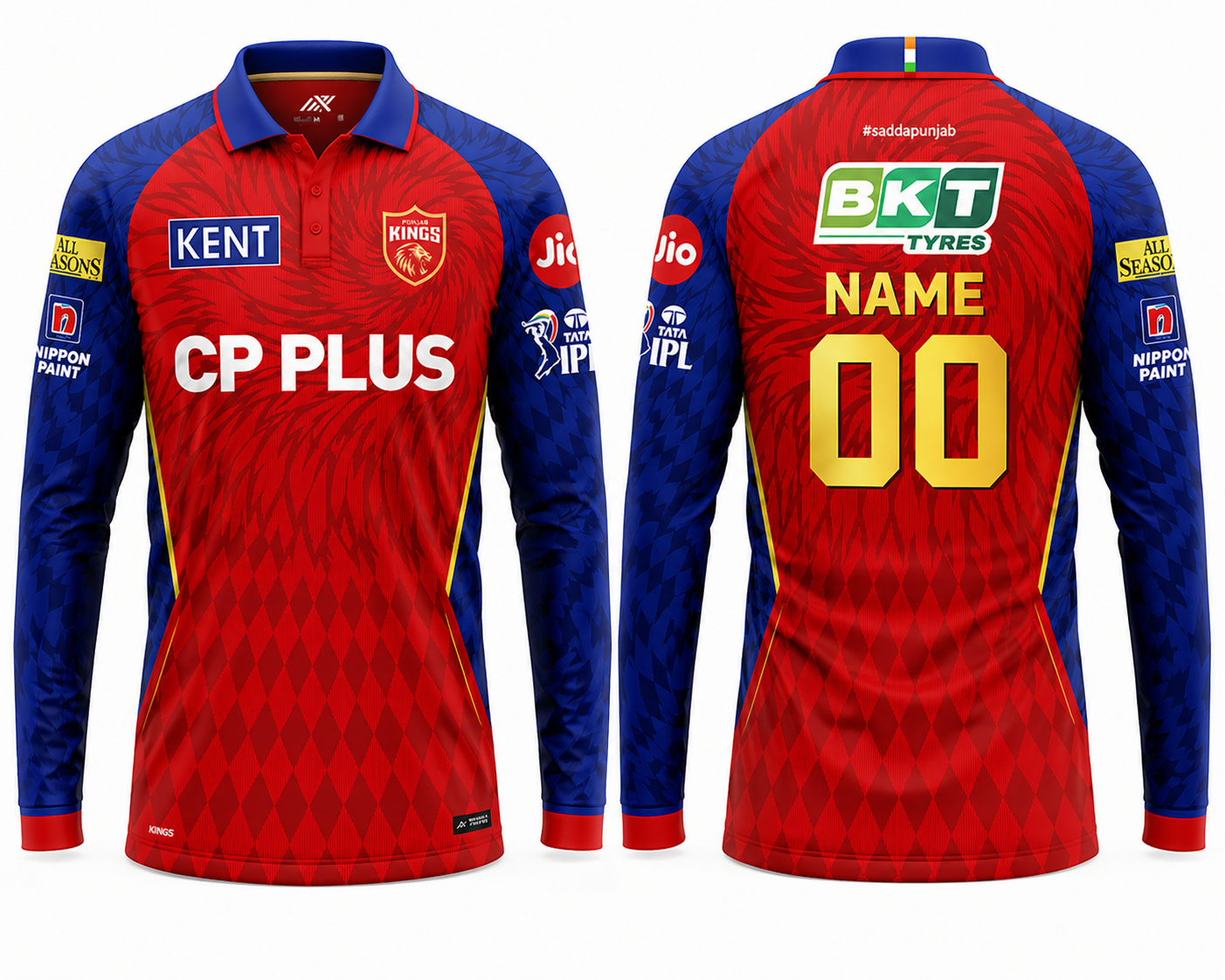Punjab kings full sleevescustomized jersey print your name number