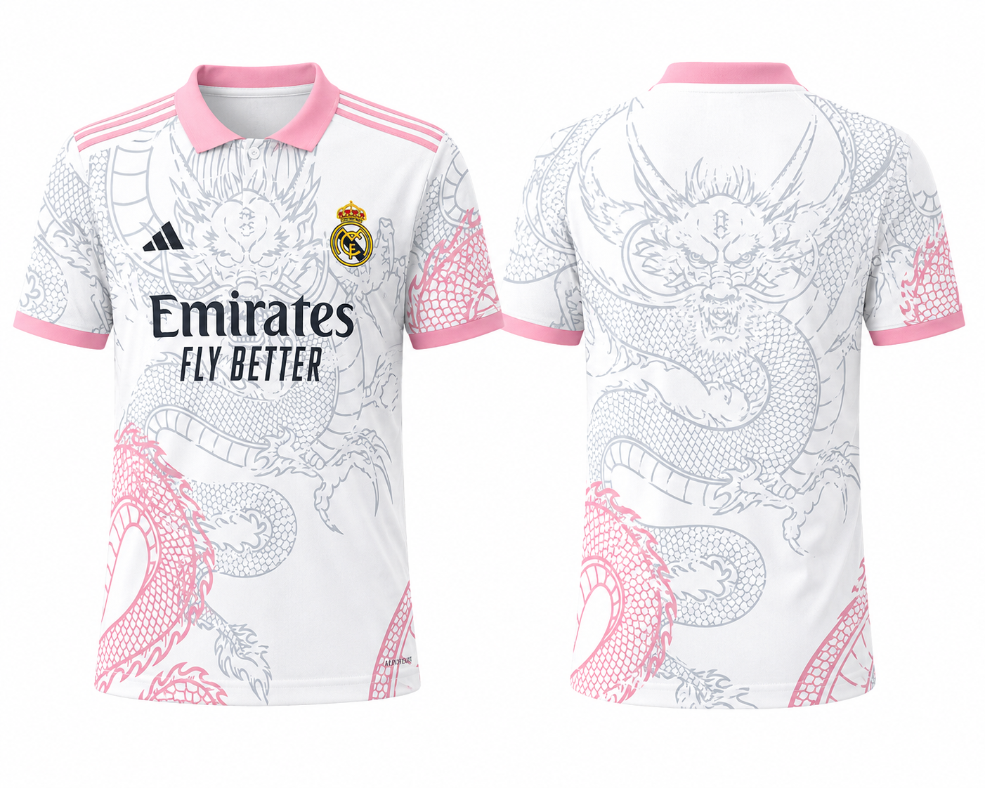JerseyJunction Real Madrid White & Pink Dragon Special Edition Football Jersey | Customized Name & Number