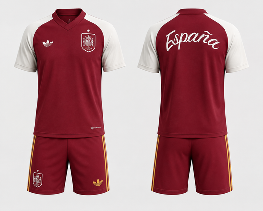 JerseyJunction Spain Training T-Shirt Pre Match Away jersey with shorts World Cup 2026 - Collegiate Burgundy (Copy)