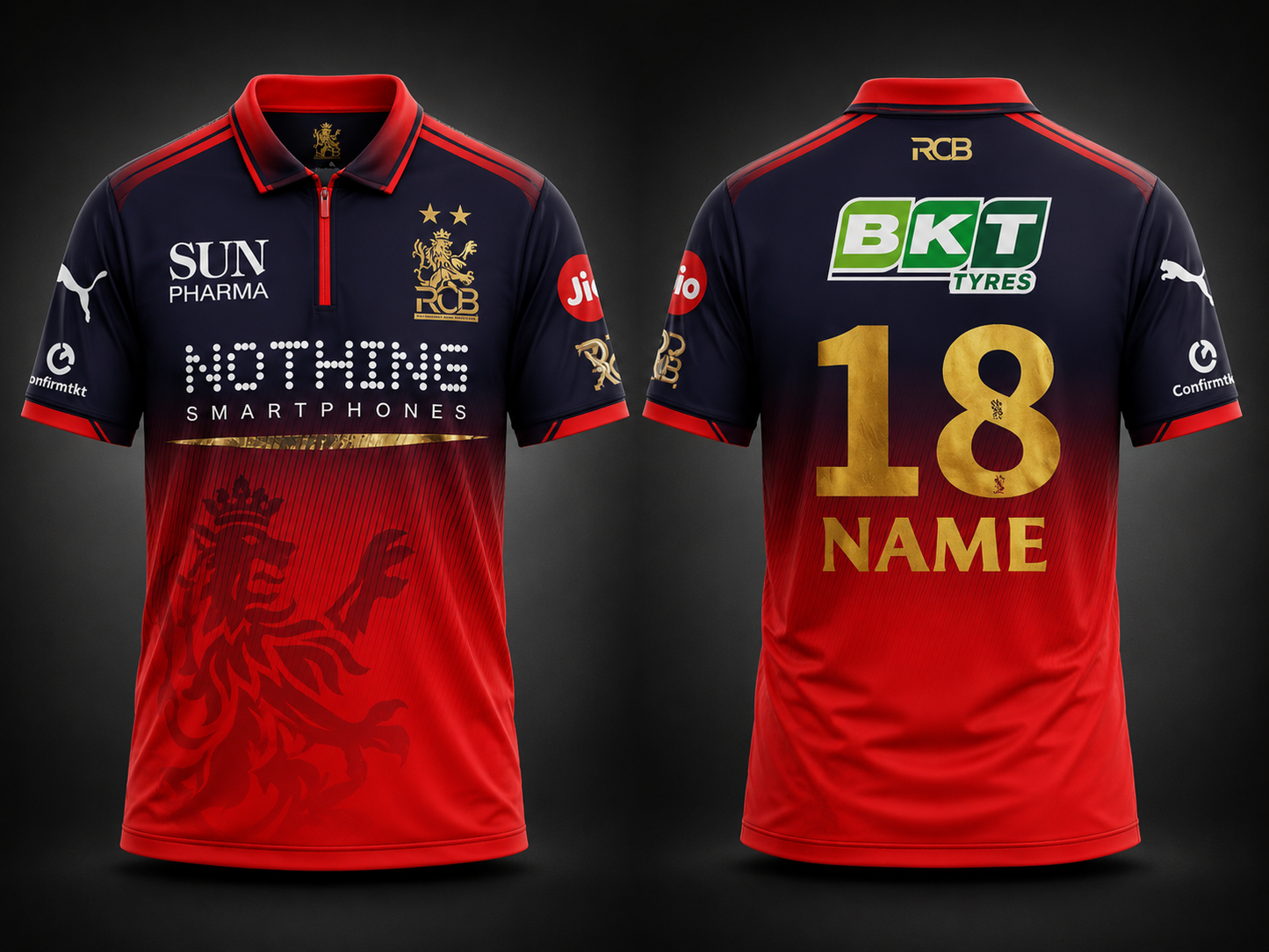 JerseyJunction Customized RCB  latest 2026 jersey Half Sleeves Gold Sticker Foil print name number 2 stars