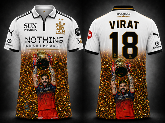 JerseyJunction Customized RCB  latest 2026 jersey Half Sleeves Virat fan jersey white design 3