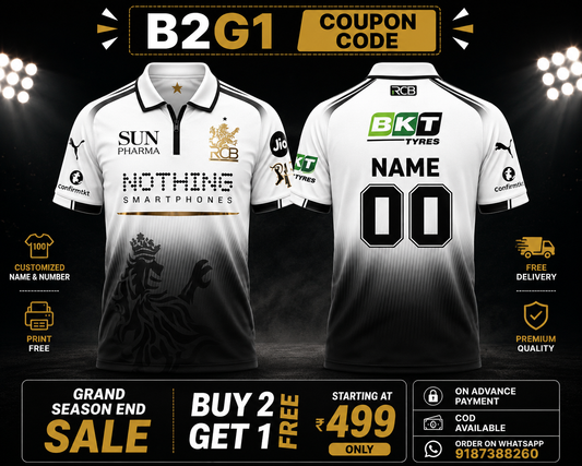 JerseyJunction Customized RCB  latest 2026 jersey Half Sleeves 2 stars White black half