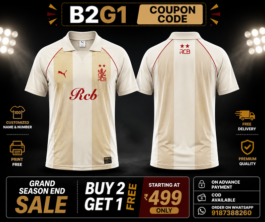 JerseyJunction Customized RCB  latest 2026 jersey Half Sleeves 2 stars travel jersey white