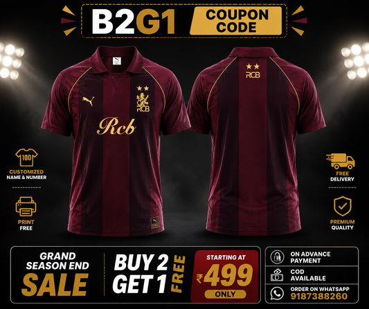JerseyJunction Customized RCB  latest 2026 jersey Half Sleeves 2 stars travel jersey maroon