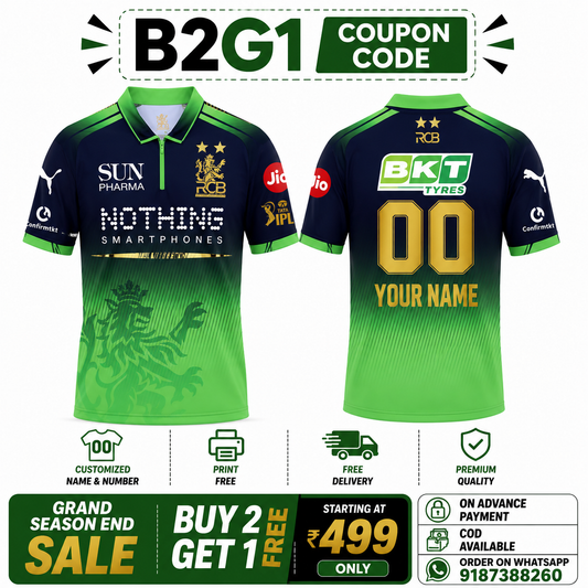 JerseyJunction Customized RCB  latest 2026 jersey Half Sleeves 2 stars Green Jersey