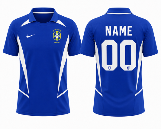 Jerseyjunction Brazil Blue Retro Football Jersey | Custom Name & Number Soccer Jersey