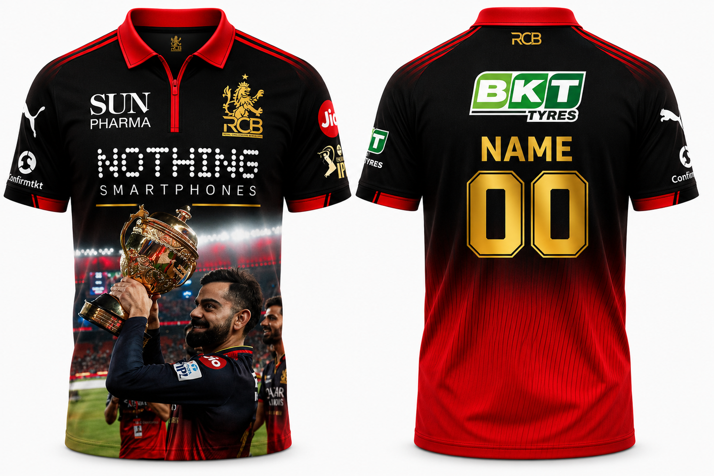 Rcb Fan jersey 2 stars 2026 design customized king kohli holding the trophy