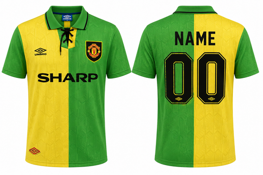 Jerseyjunction Manchester United 1992-94 Away (Green&Yellow) Retro Jersey| Custom Name & Number