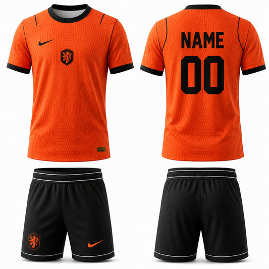 Netherlands Orange Custom Football Jersey & Shorts Set – Personalized Name & Number Soccer Kit