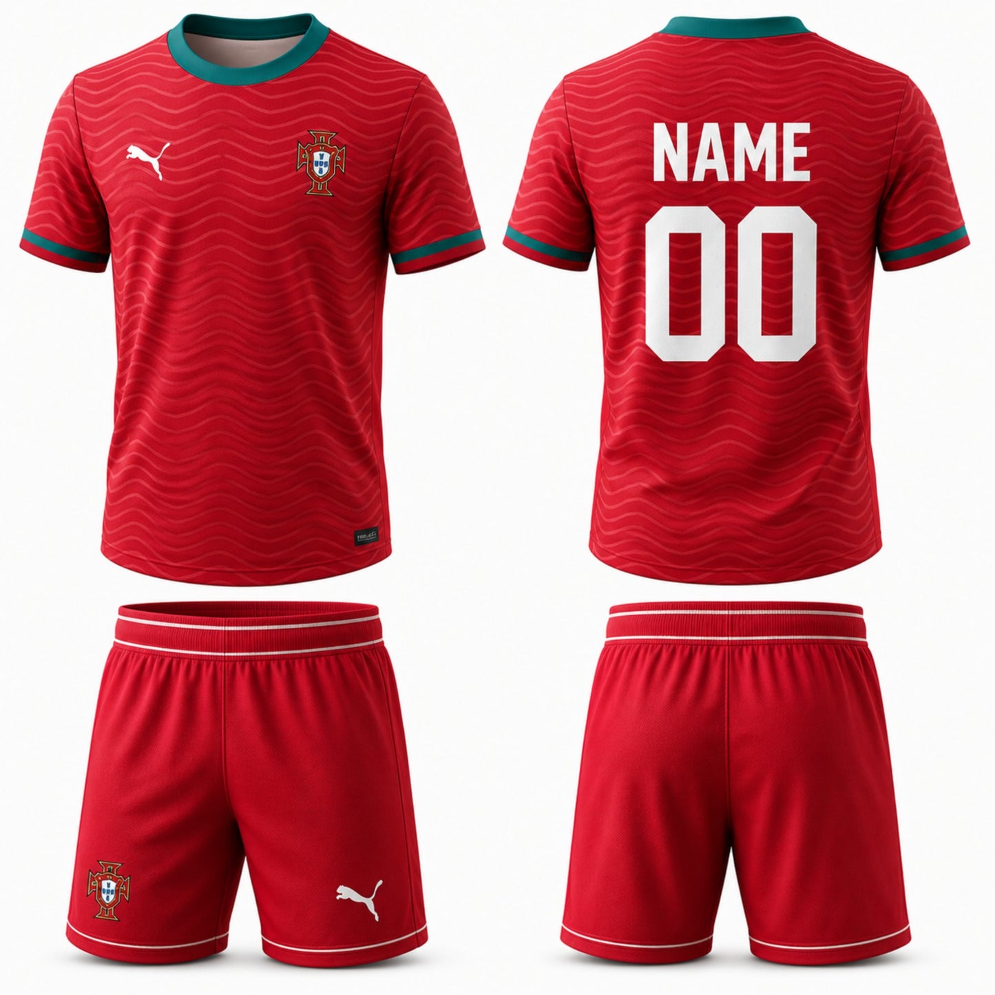 Portugal Red Custom Football Jersey & Shorts Set – Personalized Name & Number Soccer Kit