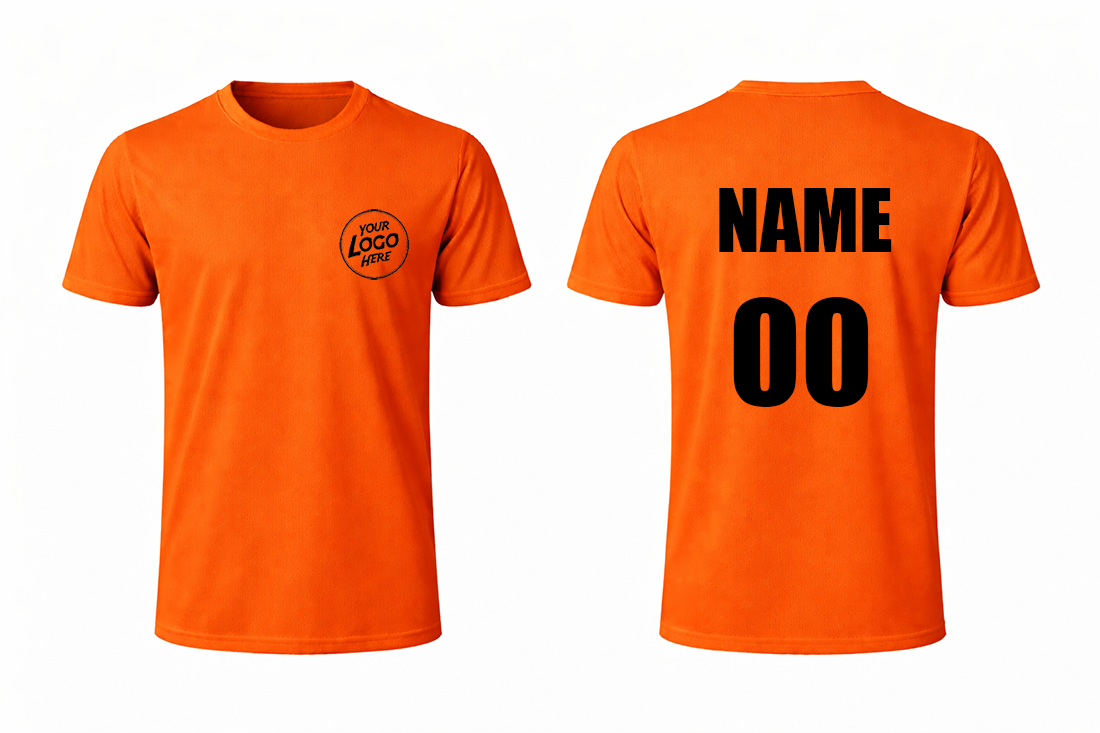 Customized Orange Jersey with Logo, Number & Design Printing