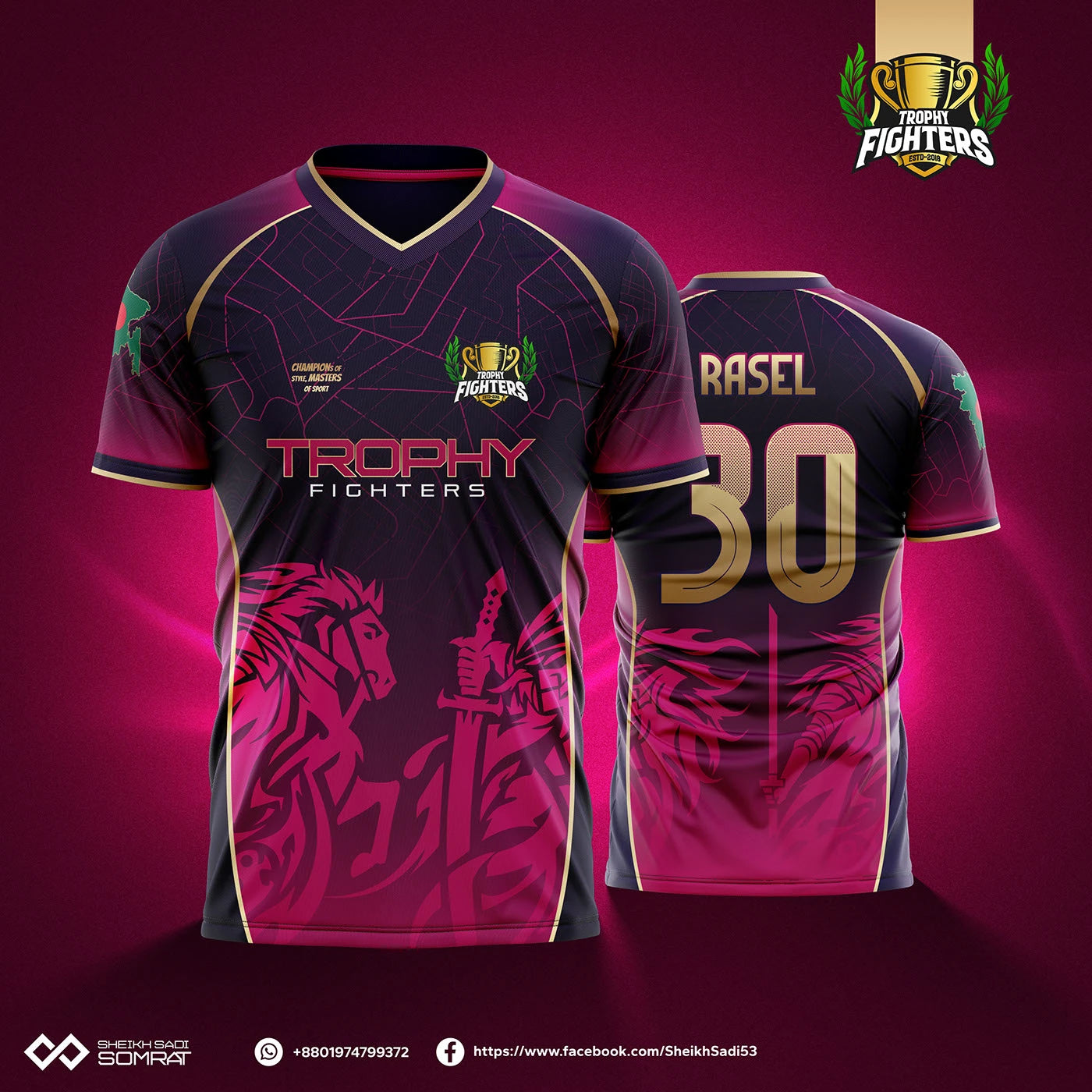 Trophy fighters Customized Esports Gaming Jerseys – Add Name, Number & Logo