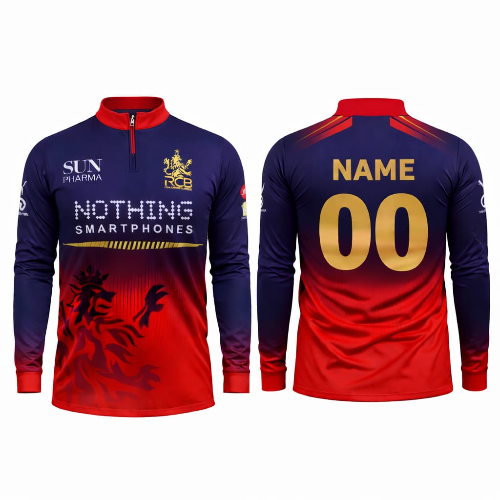 JerseyJunction Customized RCB  latest 2026 Jersey Full Sleeves Collar Zip Neck