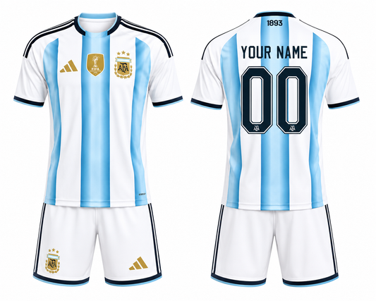 Argentina Sky Blue Home Custom Football Jersey & Shorts Set – Personalized Name & Number Soccer Kit
