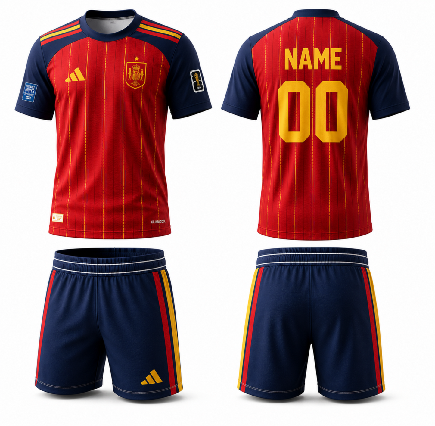 Spain-Inspired Red & Navy Football Jersey with Custom Name & Number – Premium Match Kit