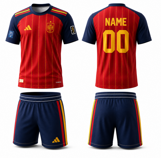 Spain-Inspired Red & Navy Football Jersey with Custom Name & Number – Premium Match Kit